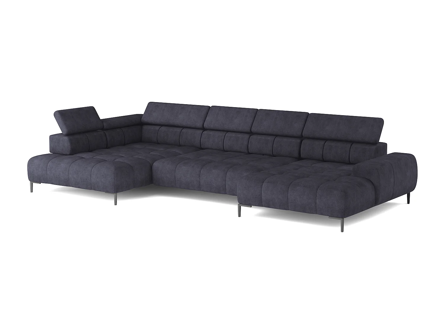 Canapé d'angle Plaza en forme de U - Côté gauche, Fonctionnel, Couchage confortable, Têtières réglables, Assise réglable 385x216 cm, Bleu marine