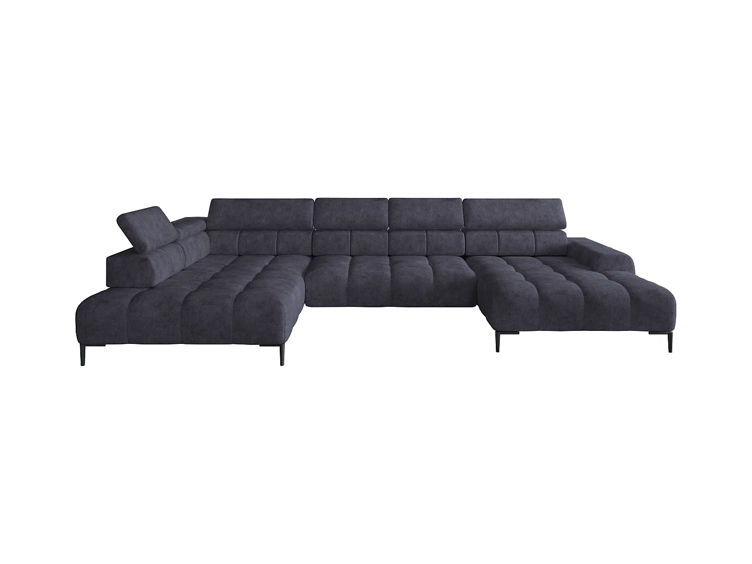 Canapé d'angle Plaza en forme de U - Côté gauche, Fonctionnel, Couchage confortable, Têtières réglables, Assise réglable 385x216 cm, Bleu marine