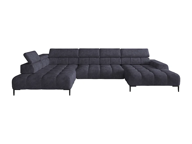 Plaza Sofa Narożna w układzie "U" - Lewa, Funkcja spania, Regulowane zagłówki i siedzisko, 385x216 cm, Granatowa