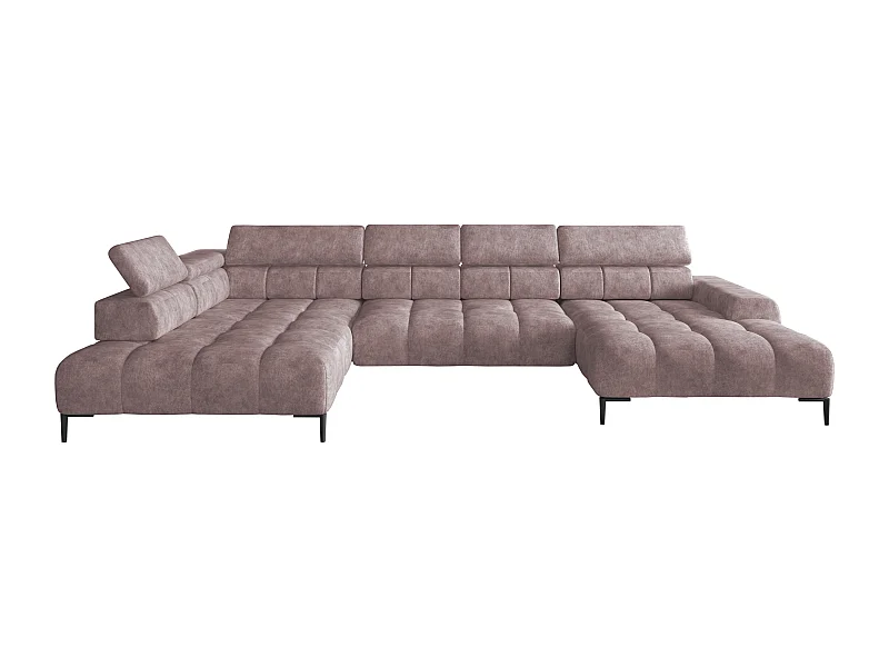 Plaza Sofa Narożna w układzie "U" - Lewa, Funkcja spania, Regulowane zagłówki i siedzisko, 385x216 cm, Pudrowy róż