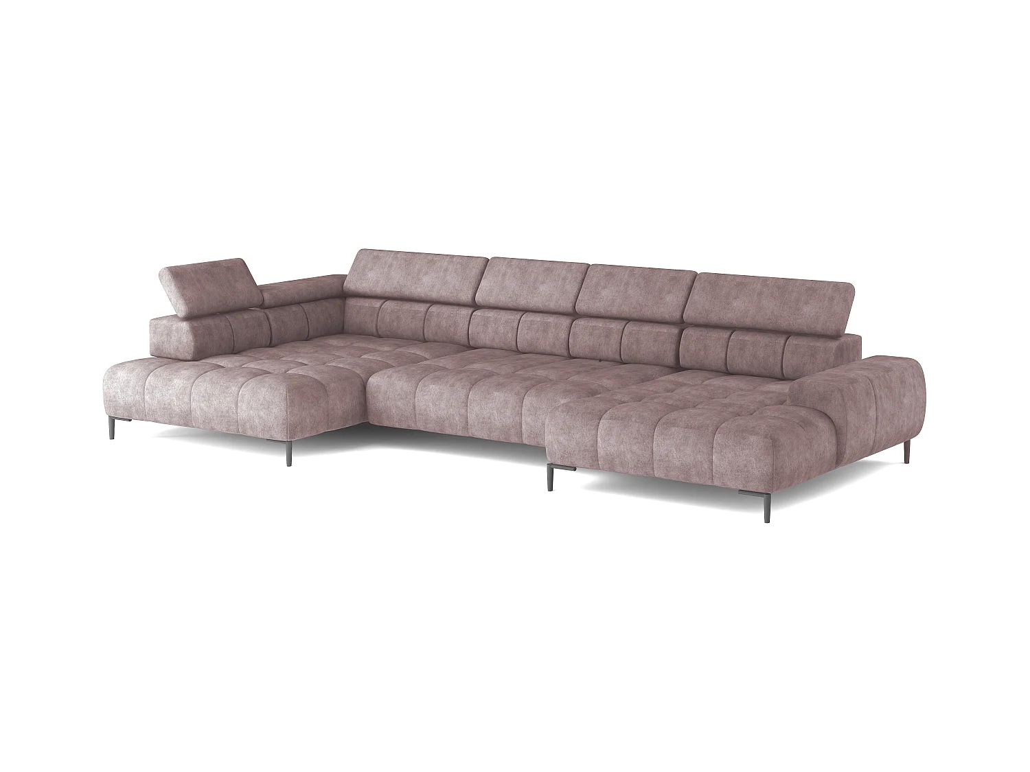 Canapé d'angle Plaza en forme de U - Côté gauche, Fonctionnel, Couchage confortable, Têtières réglables, Assise réglable 385x216 cm, Rose poudré