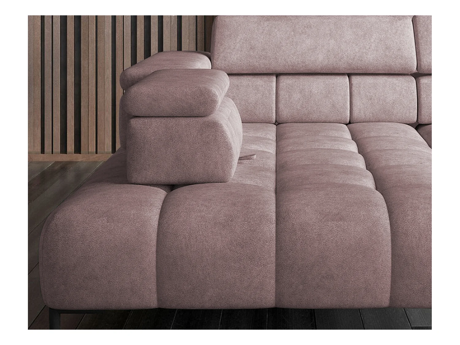 Canapé d'angle Plaza en forme de U - Côté gauche, Fonctionnel, Couchage confortable, Têtières réglables, Assise réglable 385x216 cm, Rose poudré