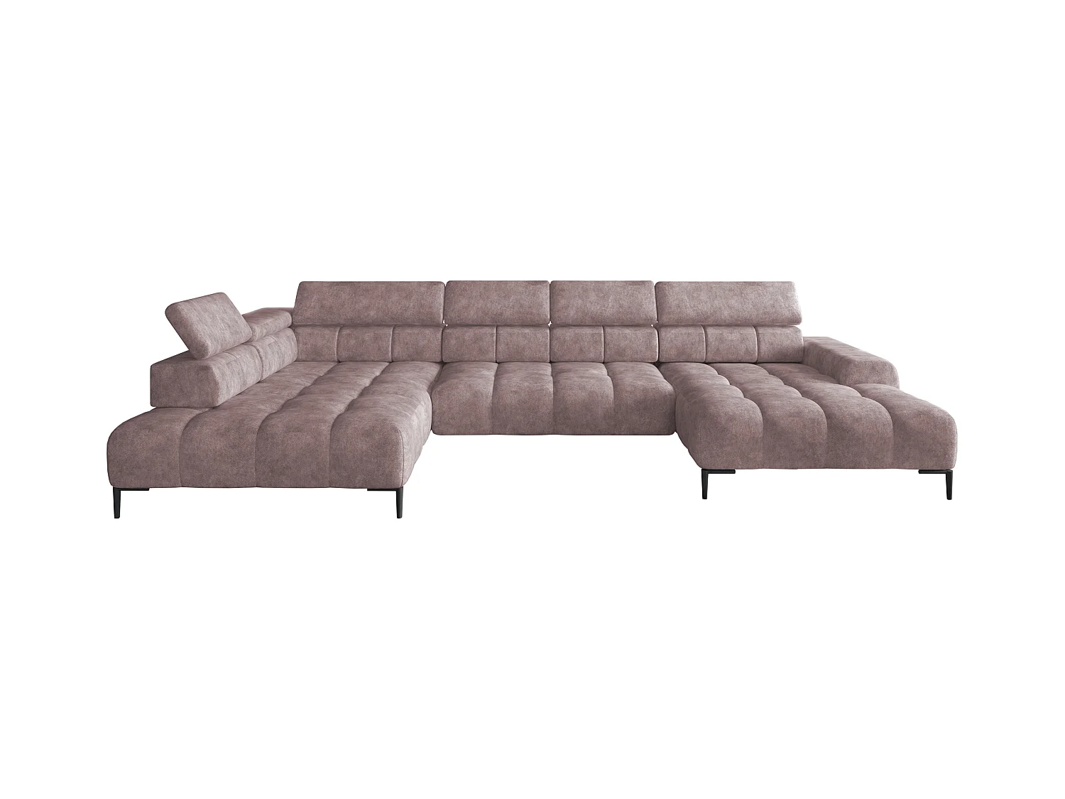 Canapé d'angle Plaza en forme de U - Côté gauche, Fonctionnel, Couchage confortable, Têtières réglables, Assise réglable 385x216 cm, Rose poudré