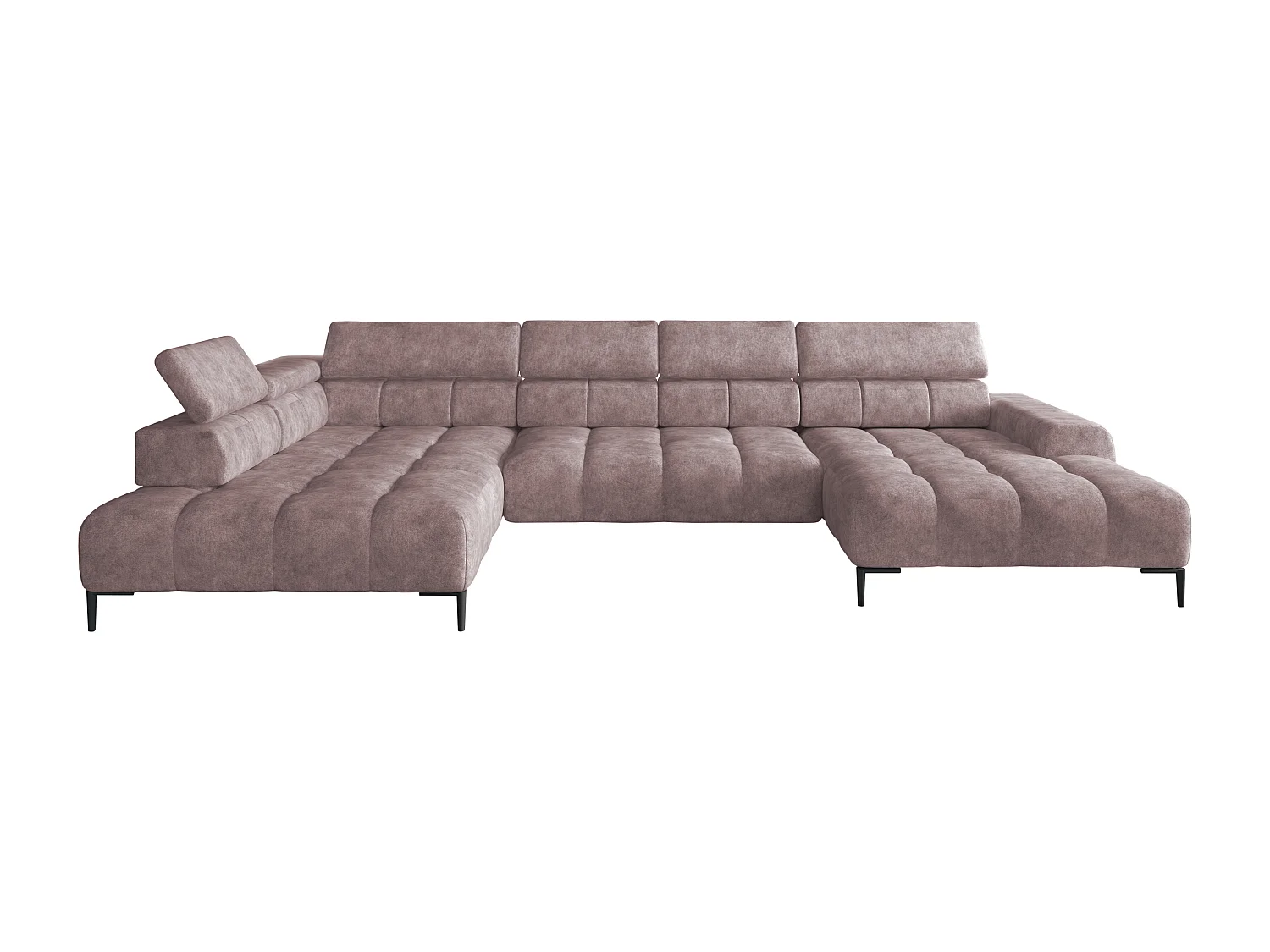 Canapé d'angle Plaza en forme de U - Côté gauche, Fonctionnel, Couchage confortable, Têtières réglables, Assise réglable 385x216 cm, Rose poudré