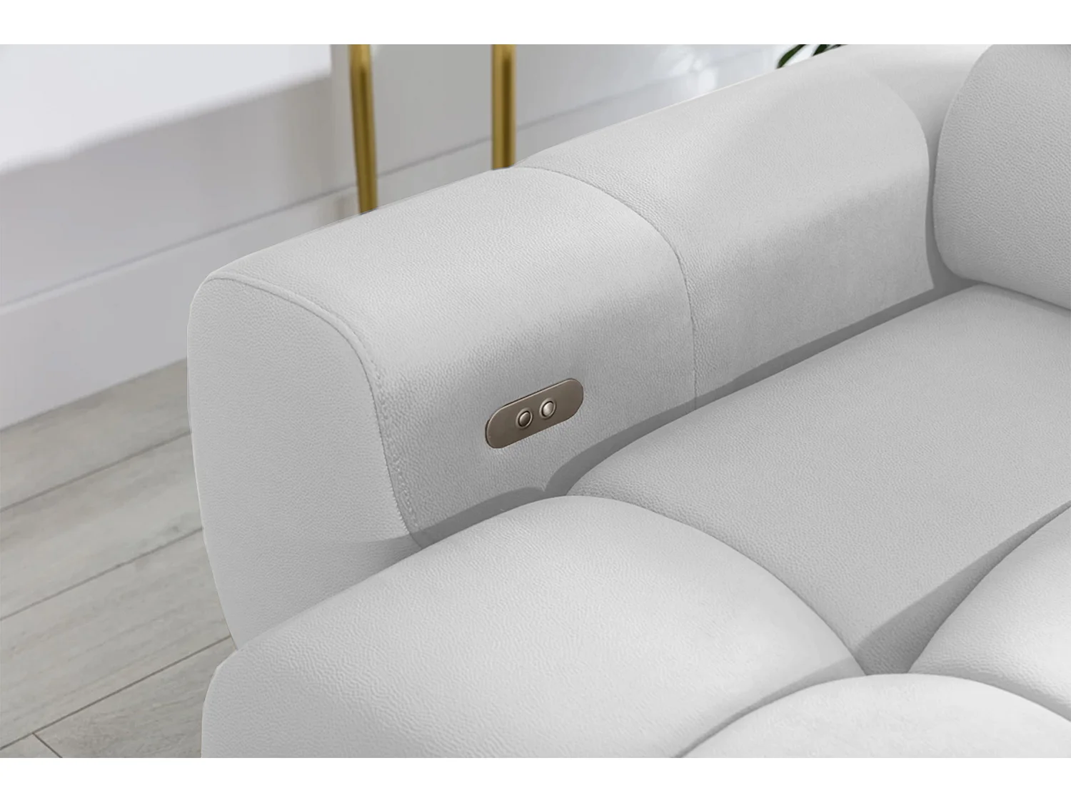 Hoeksalon PLAZA-MINI Stof SOLAR Longchair Links, Zachte Rugleuning, Industrieel Stijl, L-Vorm, 270x99x177cm, L-WIT