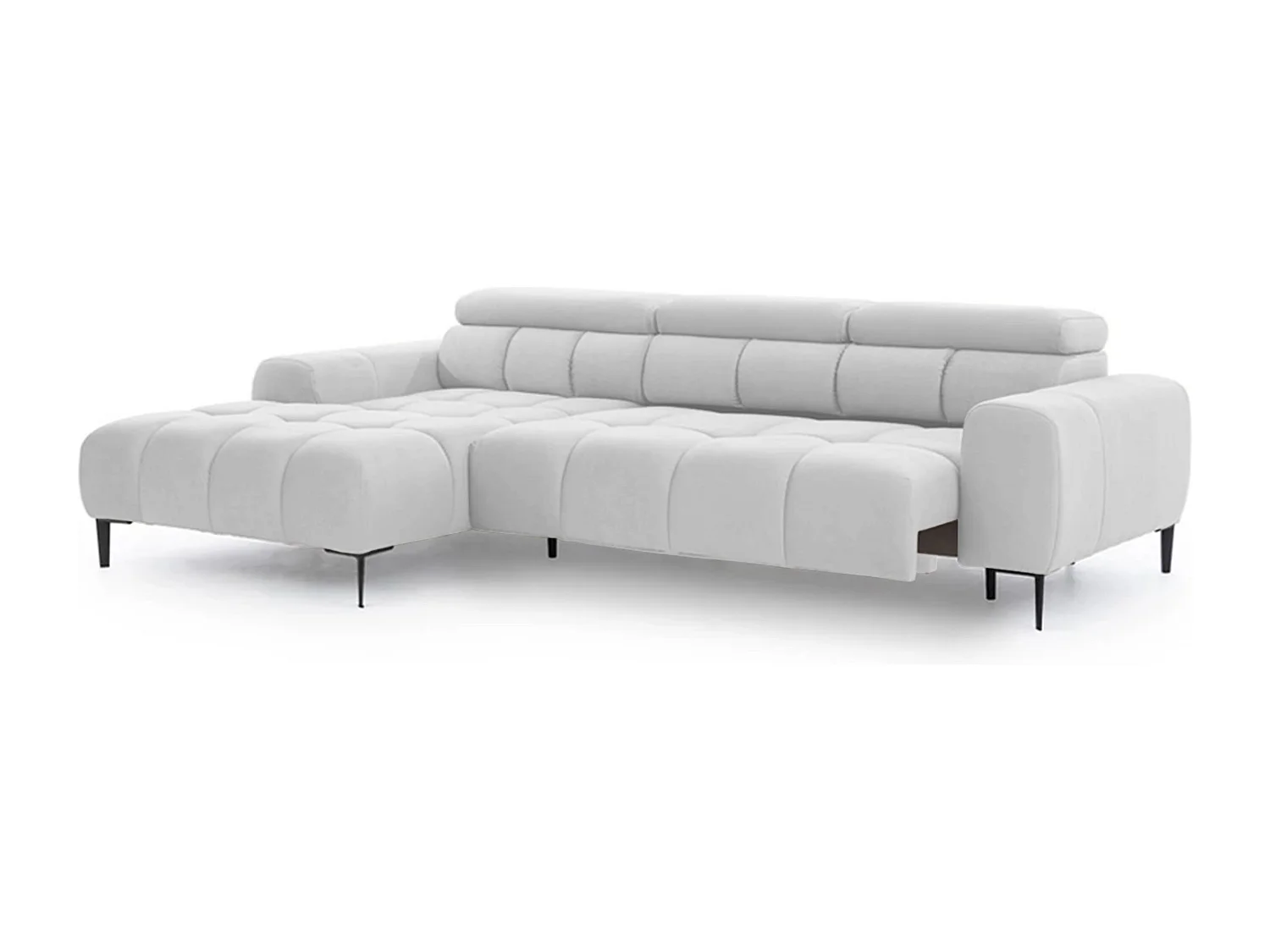 Hoeksalon PLAZA-MINI Stof SOLAR Longchair Links, Zachte Rugleuning, Industrieel Stijl, L-Vorm, 270x99x177cm, L-WIT