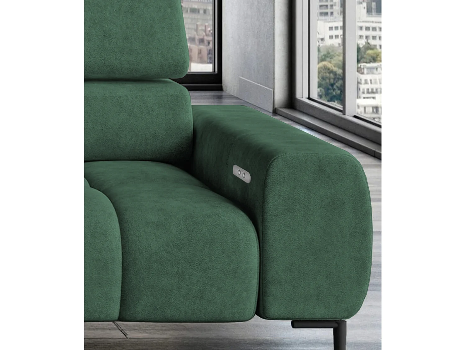 PlazaMINI Polsterecke L-Form Rechts, Ecksofa mit Schlaffunktion, 3-Sitzer, verstellbare Kopfstützen, MONOLITH, 177x270x99 cm, Grün