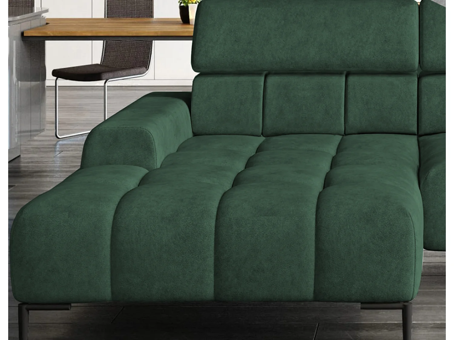 PlazaMINI Polsterecke L-Form Rechts, Ecksofa mit Schlaffunktion, 3-Sitzer, verstellbare Kopfstützen, MONOLITH, 177x270x99 cm, Grün