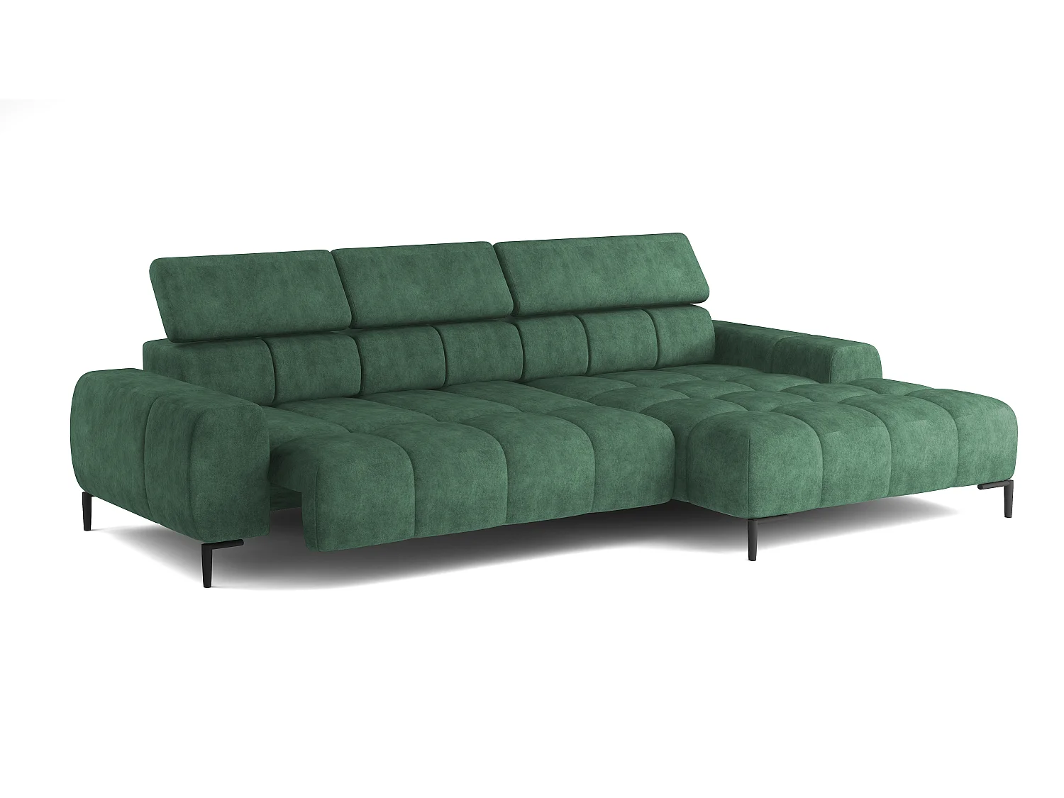 PlazaMINI Polsterecke L-Form Rechts, Ecksofa mit Schlaffunktion, 3-Sitzer, verstellbare Kopfstützen, MONOLITH, 177x270x99 cm, Grün