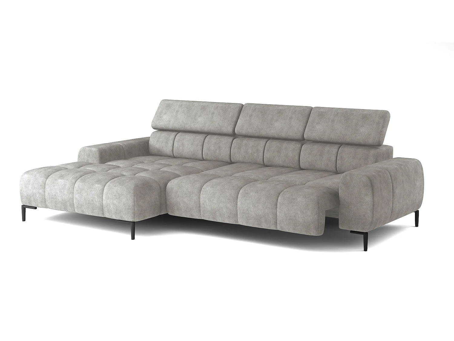 PlazaMINI PolstereckeL-Form Links, Hoekbank met Slaapfunctie, 3-zits, Verstelbare hoofdsteunen, MONOLITH, 177x270x99 cm, Beige