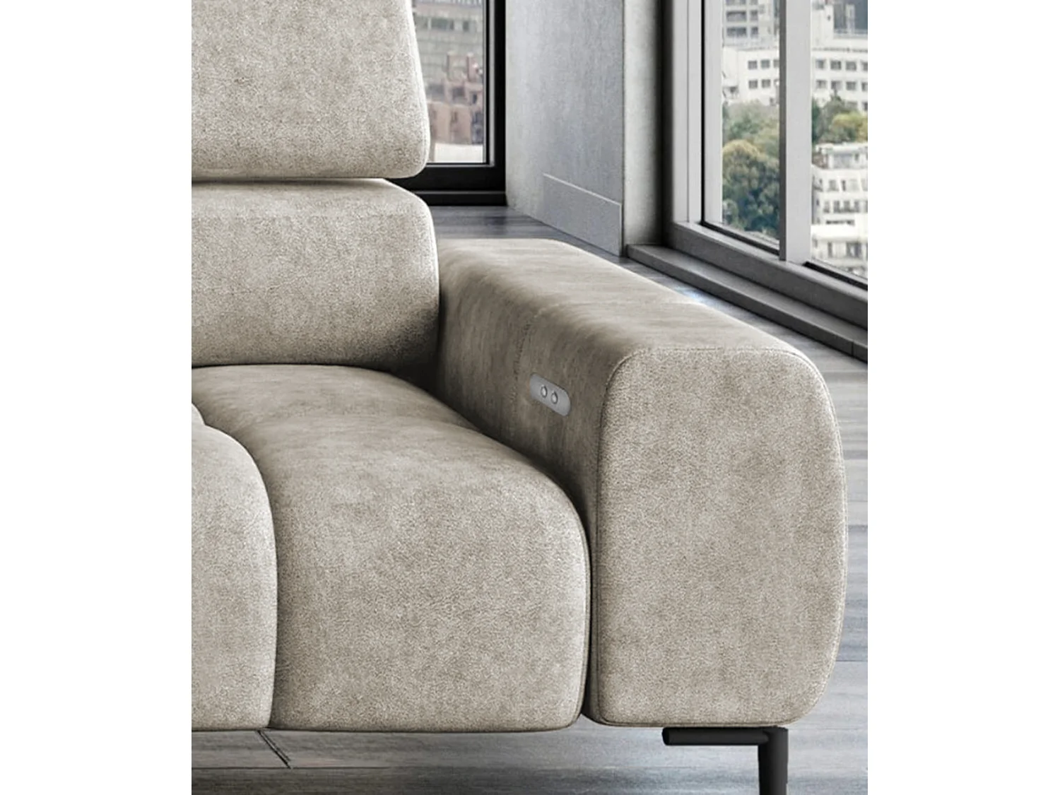 Narożnik PlazaMINI L-Form Lewy, sofa z funkcją spania, 3-osobowa, regulowane zagłówki, MONOLITH, 177x270x99 cm, Beżowy