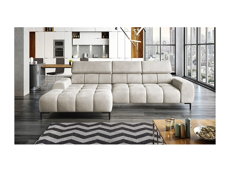 PlazaMINI Polsterecke L-Form Links, Ecksofa mit Schlaffunktion, 3-Sitzer, verstellbare Kopfstützen, Stoff: SALVADOR, 177x270x99 cm, Beige Creme
