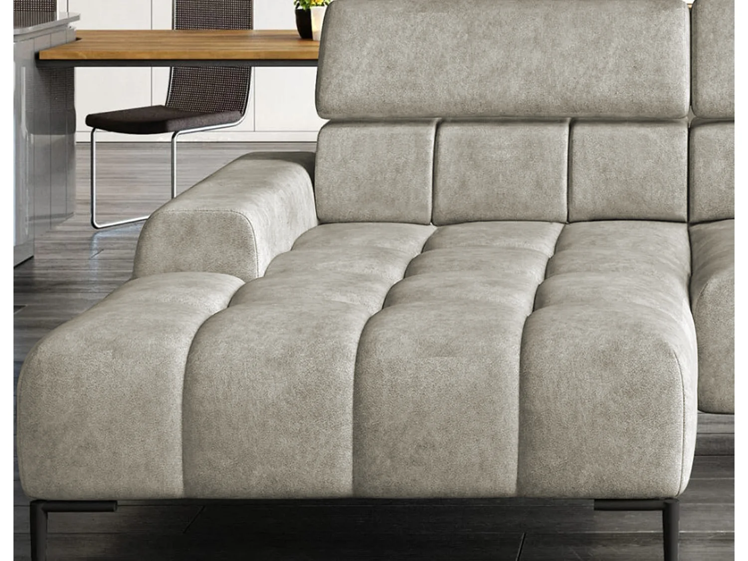 PlazaMINI Hoekbank L-Form Links, Bank met Slaapfunctie, 3-Zits, Verstelbare Hoofdkussens, Stof: SALVADOR, 177x270x99 cm, Beige Crème