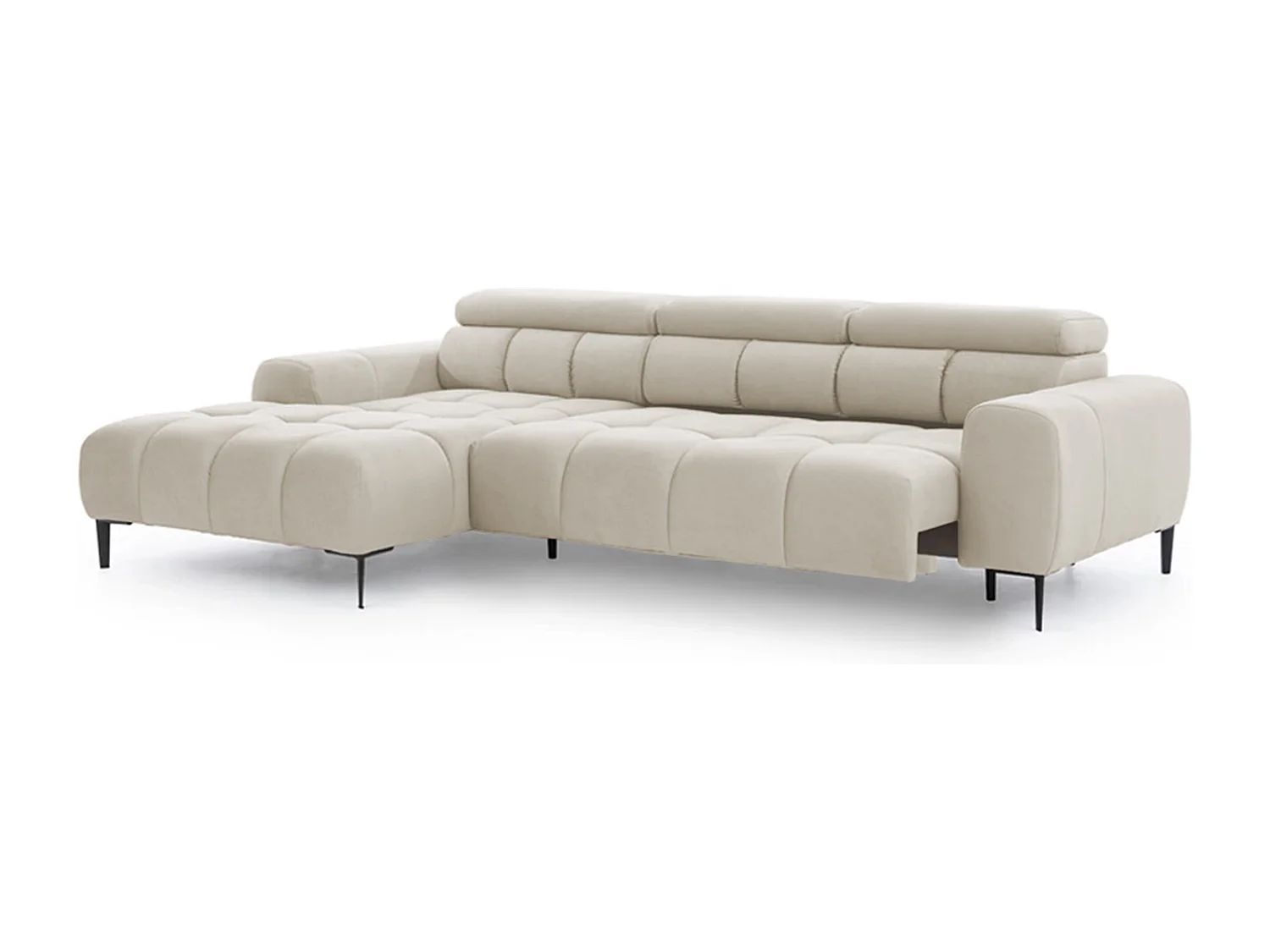 Hoeksalon PLAZA-MINI Stof SOLAR Longchair Links, Zachte Rugleuning, Industrieel Stijl, L-Vorm, 270x99x177cm, L-ESDOORN