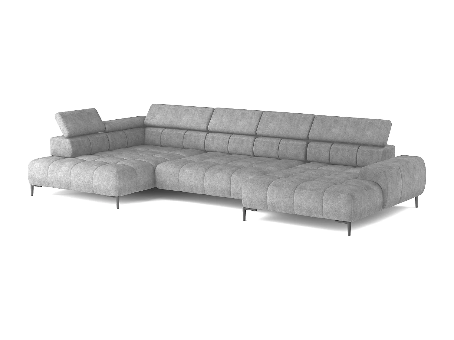Canapé d'angle Plaza en forme de U - Côté gauche, Fonctionnel, Couchage confortable, Têtières réglables, Assise réglable 385x216 cm, Gris clair