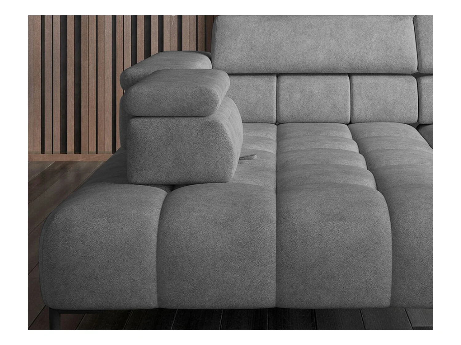 Canapé d'angle Plaza en forme de U - Côté gauche, Fonctionnel, Couchage confortable, Têtières réglables, Assise réglable 385x216 cm, Gris clair