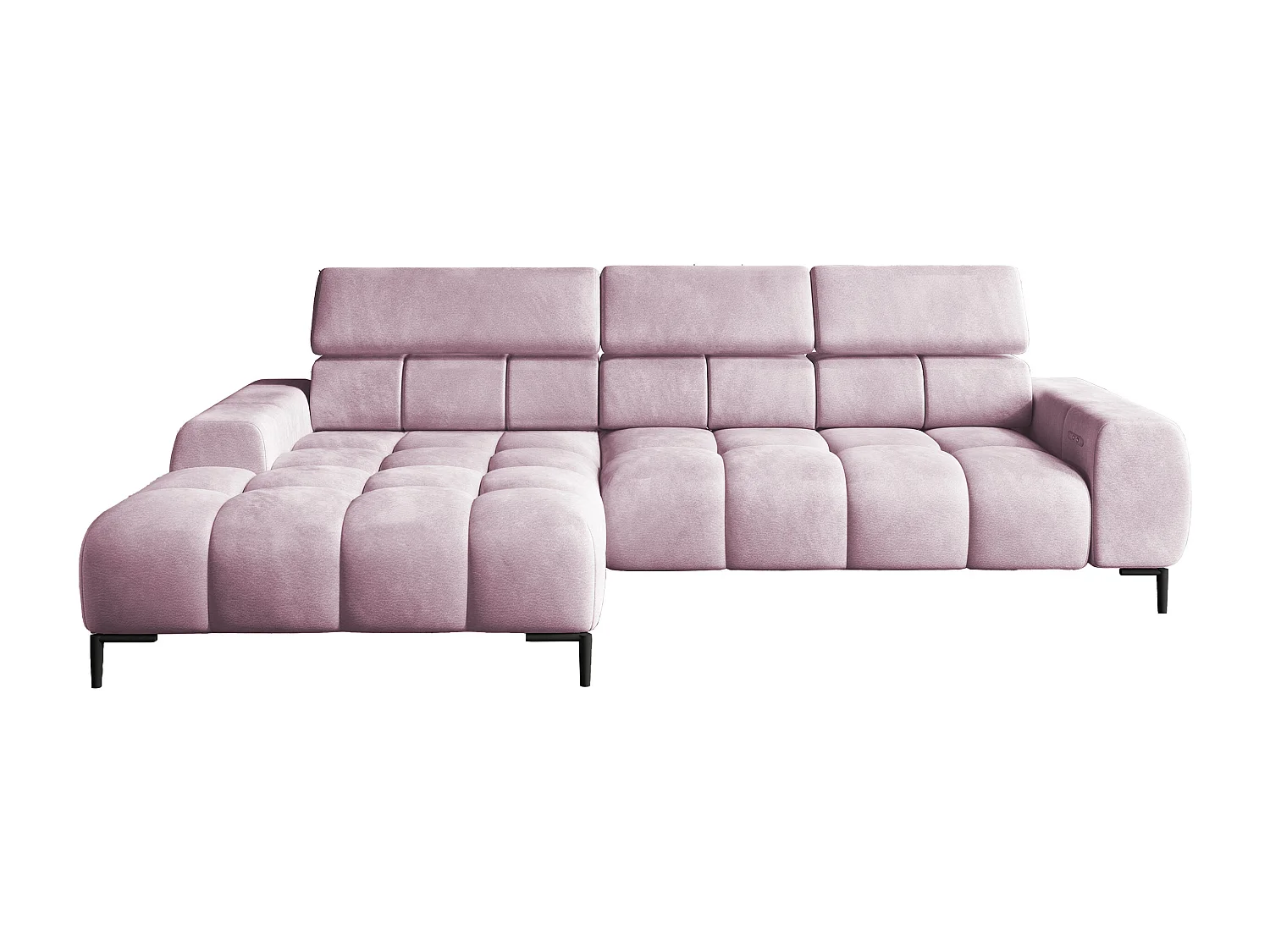 Ecksofa PLAZA-MINI Stoff SOLAR Longchair Links, Flauschige Rückenlehne, Industrial Style, L-Form, 270x99x177cm, L-PULVERPINKEL