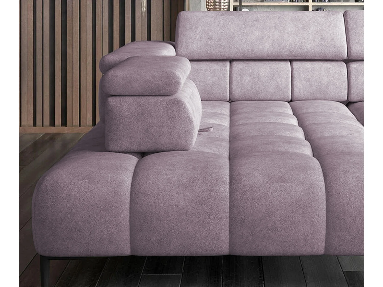 Ecksofa PLAZA Stoff SOLAR Eckcouch Inkl. Mit Bequemer Flauschiger Rückenlehne Longchair Links Industrial Style L-Form Links 300x99x216cm PULVERPINKEL