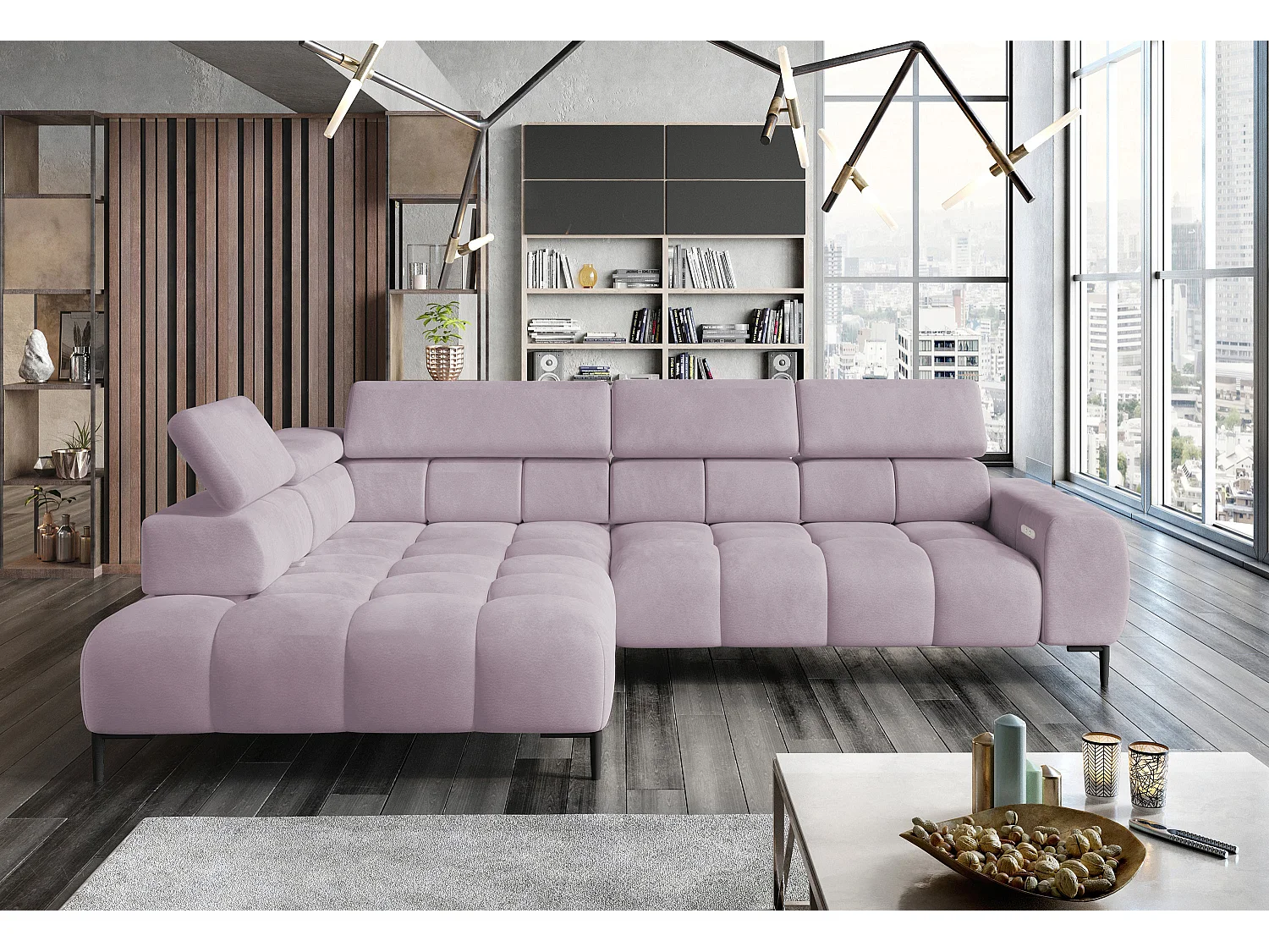 Hoeksalon PLAZA Stof SOLAR Hoekbank Inclusief Comfortabele Zachte Rugleuning Longchair Links Industrieel Stijl L-Vorm Links 300x99x216cm PULVERROZE