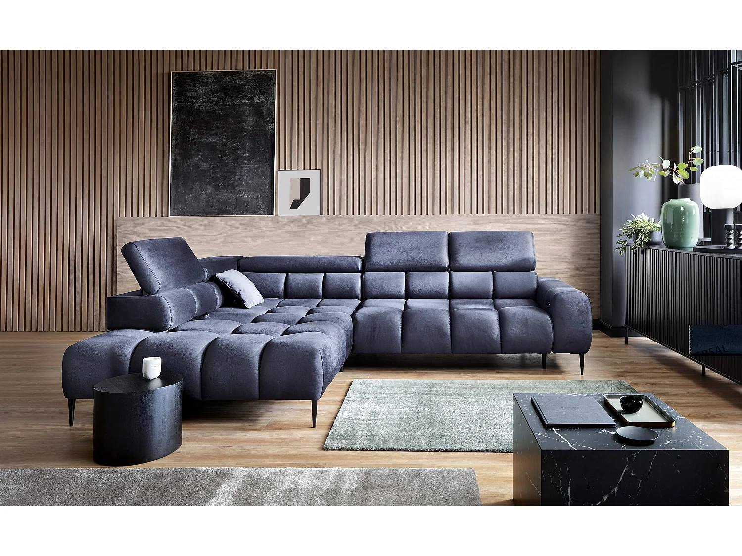 PLAZA-L Hoekbank Links Functioneel Comfortabel Bedfunctie Verstelbare Rugleuningen Verstelbare Zitting Verensysteem 300x216x99cm Navy