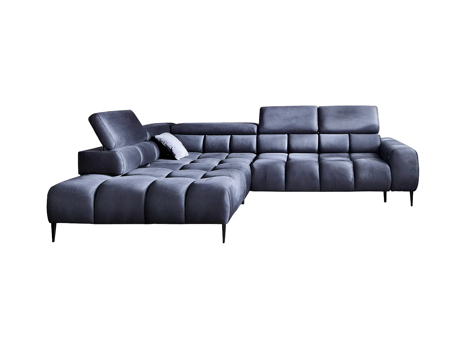 Canapé d'angle PLAZA-L gauche Fonctionnel Confortable avec fonction lit Têtières réglables Assise réglable 300x216x99 cm Bleu marine