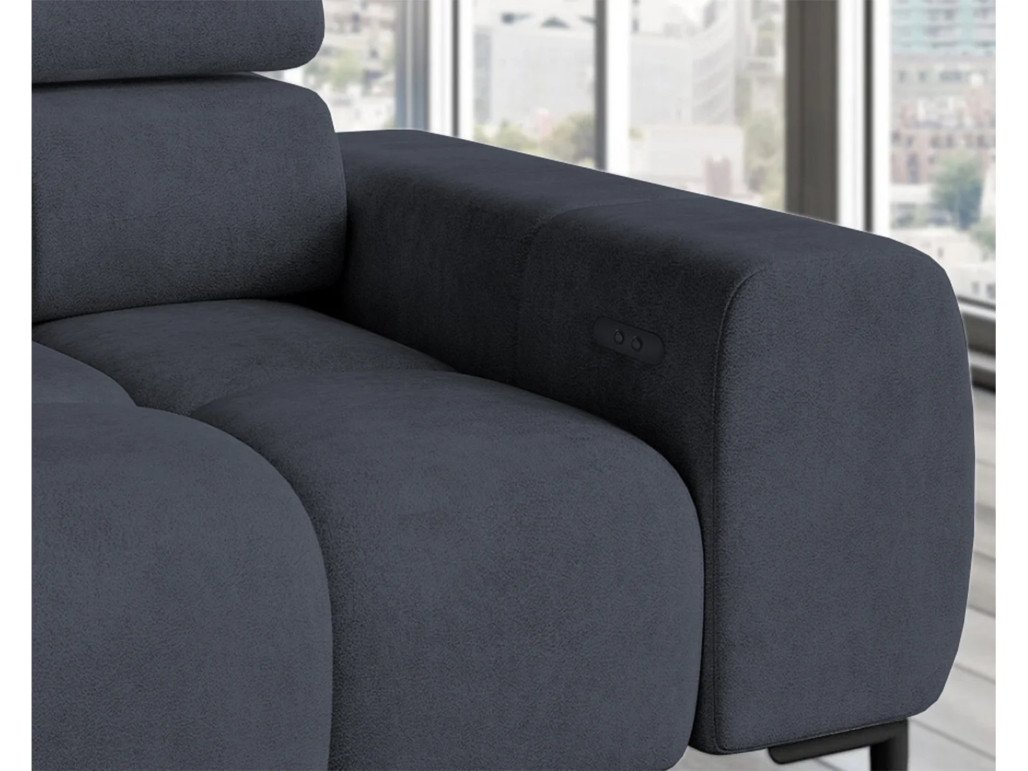 Canapé d'angle PLAZA-L gauche Fonctionnel Confortable avec fonction lit Têtières réglables Assise réglable 300x216x99 cm Bleu marine