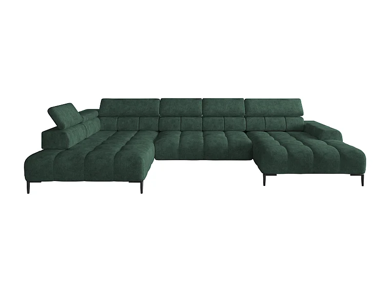 Plaza Ecksofa U-Form - Linke Seite, Schlaffunktion, Verstellbare Kopfstützen, Wellenfedersystem, Hochelastischer Schaum, 385x216 cm, Grün
