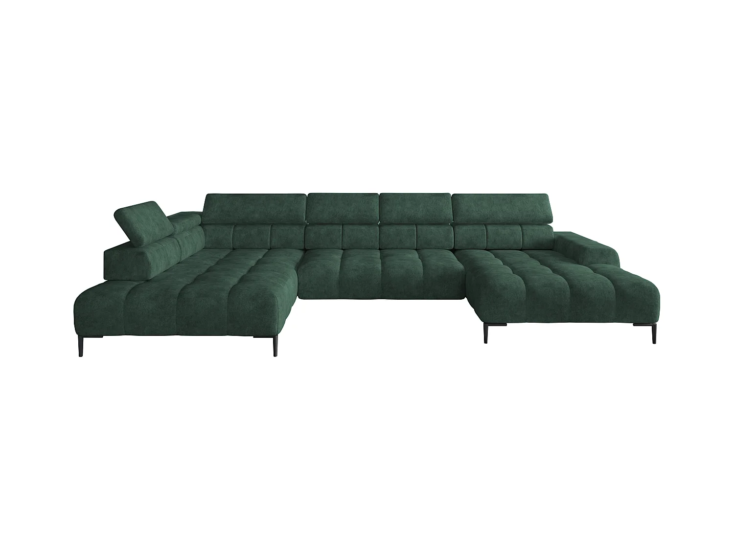 Canapé d'angle Plaza en forme de U - Côté gauche, Fonctionnel, Couchage confortable, Têtières réglables, Assise réglable 385x216 cm, Vert