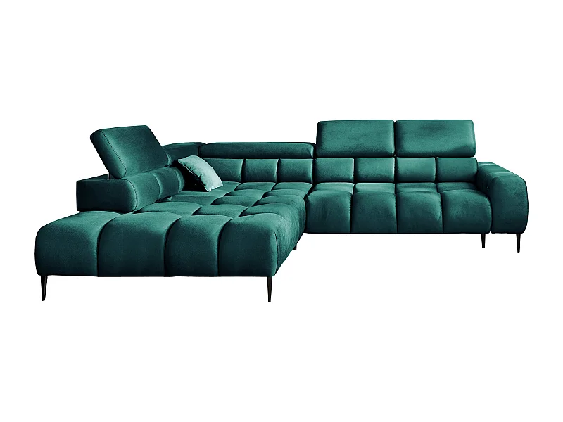 Canapé d'angle PLAZA-L gauche Fonctionnel Confortable avec fonction lit Têtières réglables Assise réglable 300x216x99 cm Vert