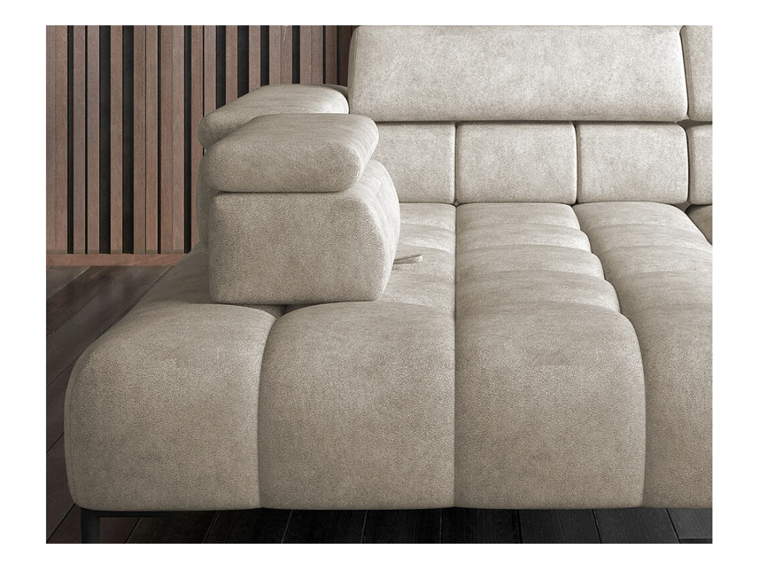 Canapé d'angle Plaza en forme de U - Côté gauche, Fonctionnel, Couchage confortable, Têtières réglables, Assise réglable 385x216 cm, Beige