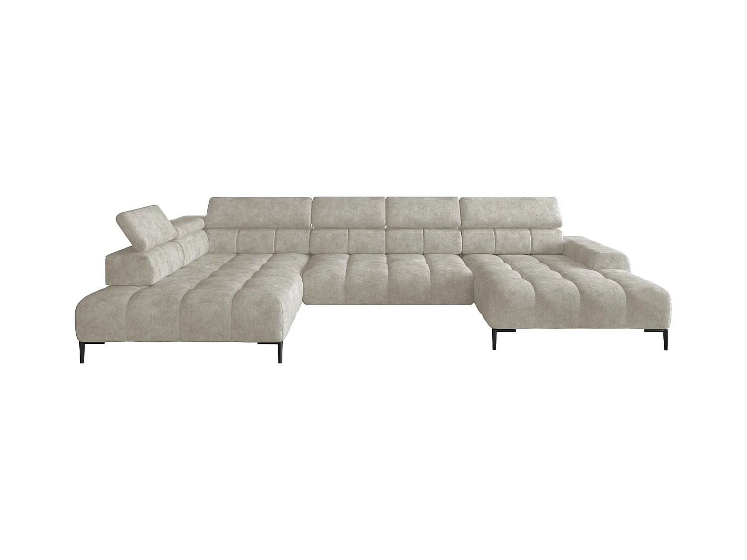 Canapé d'angle Plaza en forme de U - Côté gauche, Fonctionnel, Couchage confortable, Têtières réglables, Assise réglable 385x216 cm, Beige