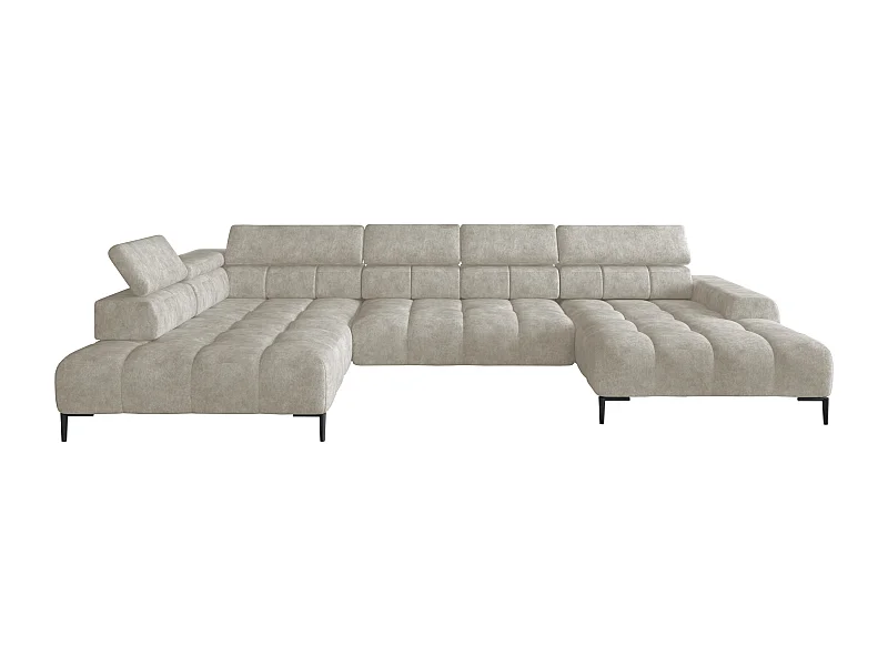 Canapé d'angle Plaza en forme de U - Côté gauche, Fonctionnel, Couchage confortable, Têtières réglables, Assise réglable 385x216 cm, Beige