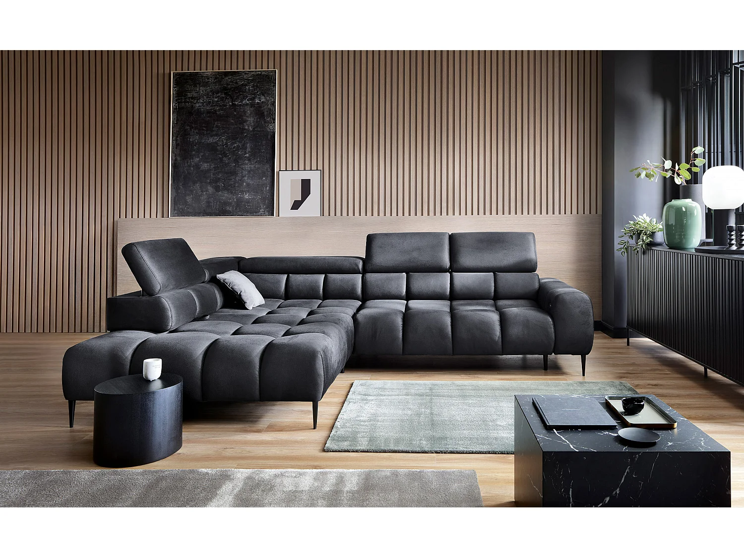 PLAZA-L Hoekbank Rechts Functioneel Comfortabel Bedfunctie Verstelbare Rugleuningen Verstelbare Zitting Verensysteem 300x216x99cm Grafiet