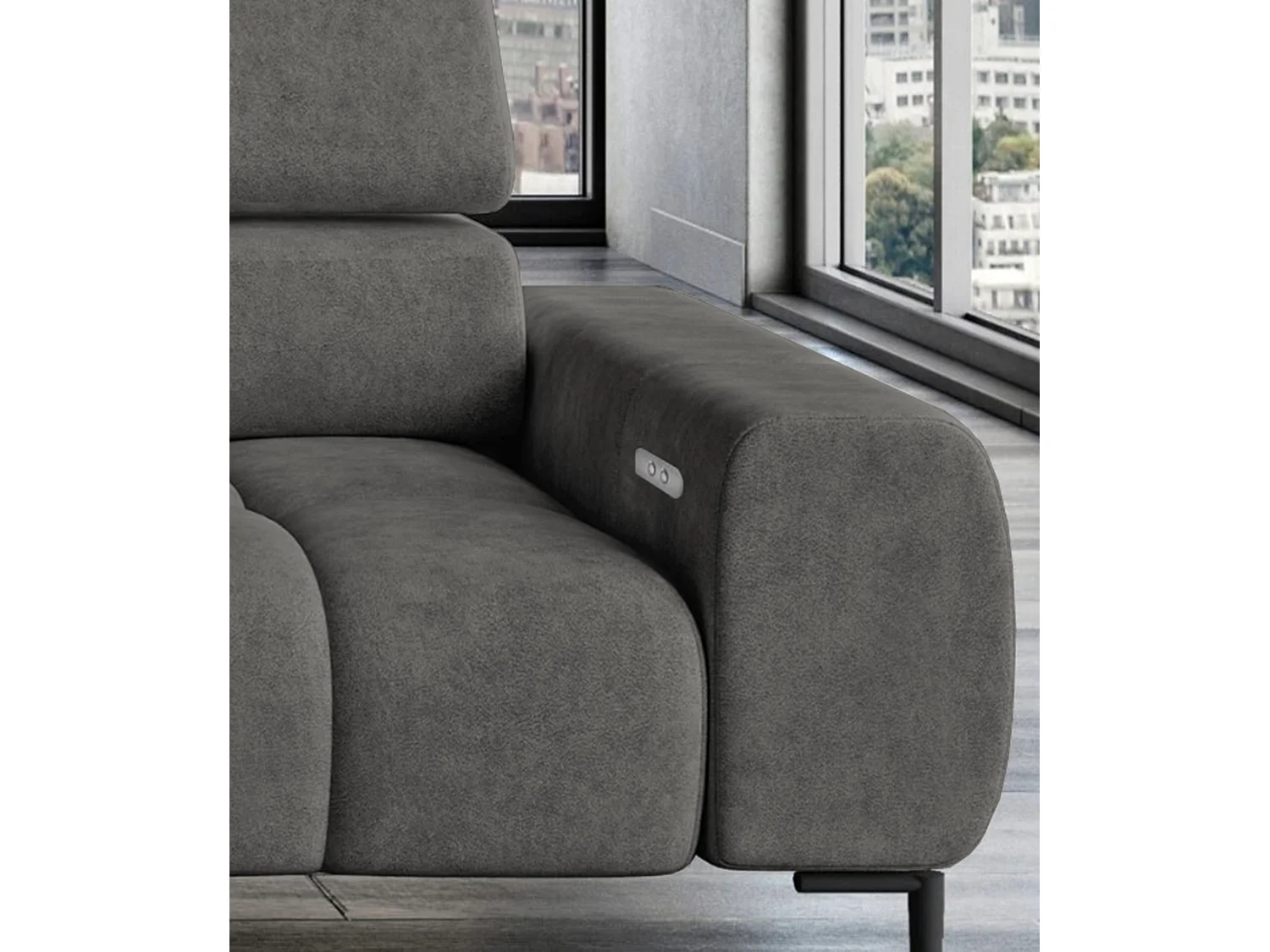 Canapé d'angle L-forme droite, canapé avec fonction couchage, 3 places, têtières réglables, MONOLITH, 177x270x99 cm, Gris foncé