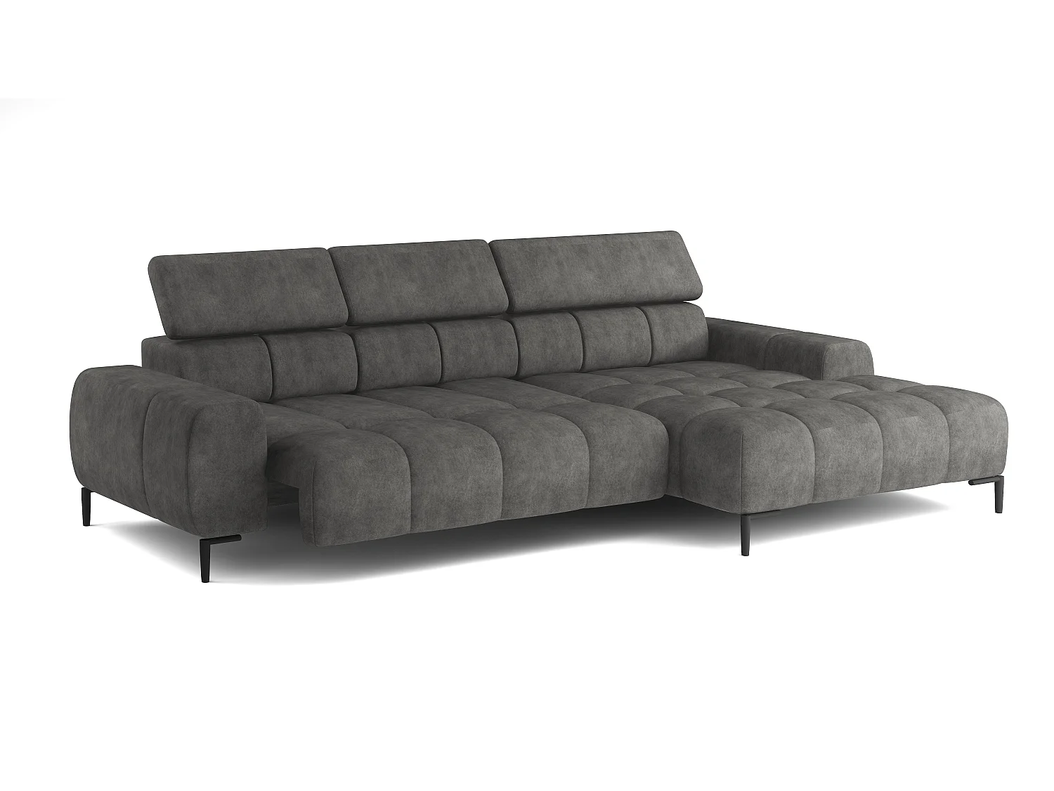 Narożnik PlazaMINI L-Form Prawy, sofa z funkcją spania, 3-osobowa, regulowane zagłówki, MONOLITH, 177x270x99 cm, Ciemnoszary