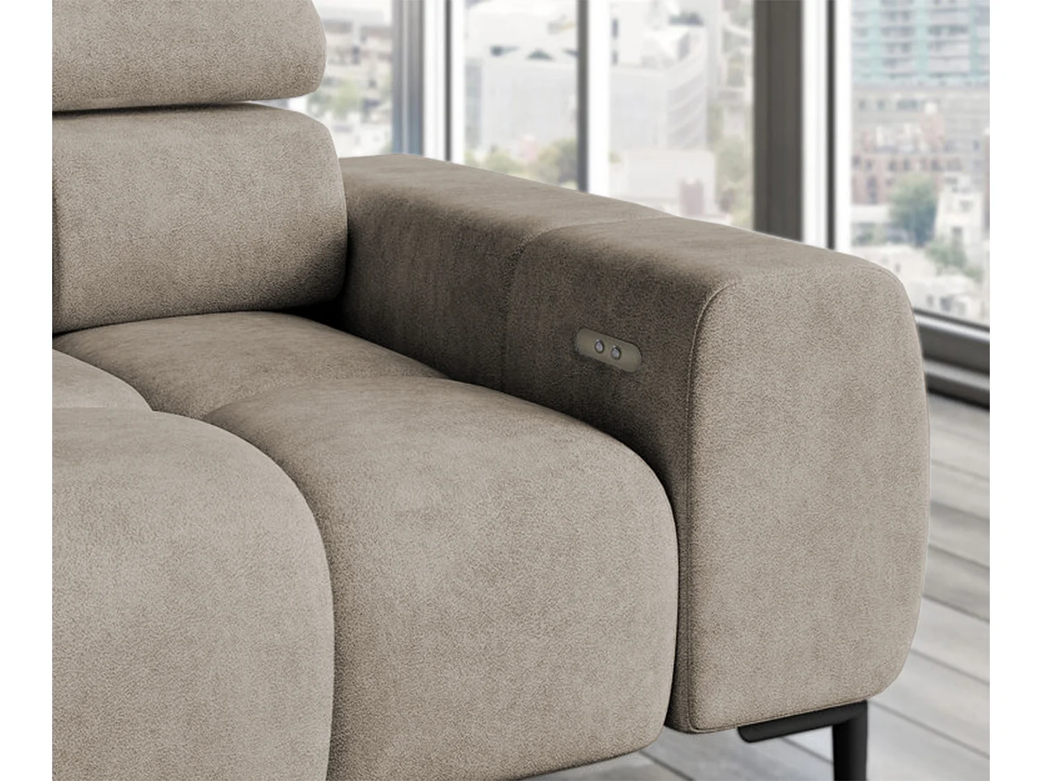 Narożnik PLAZA-L Stoff SOLAR, Sofe z Miękkim Oparciem, Longchair Prawy, Styl Industrialny, L-kształt, 300x99x216cm, Krem