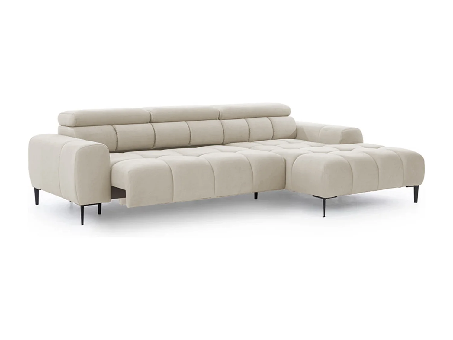 Hoeksalon PLAZA-MINI Stof SOLAR Longchair Rechts, Zachte Rugleuning, Industrieel Stijl, L-Vorm, 270x99x177cm, R-ESDOORN