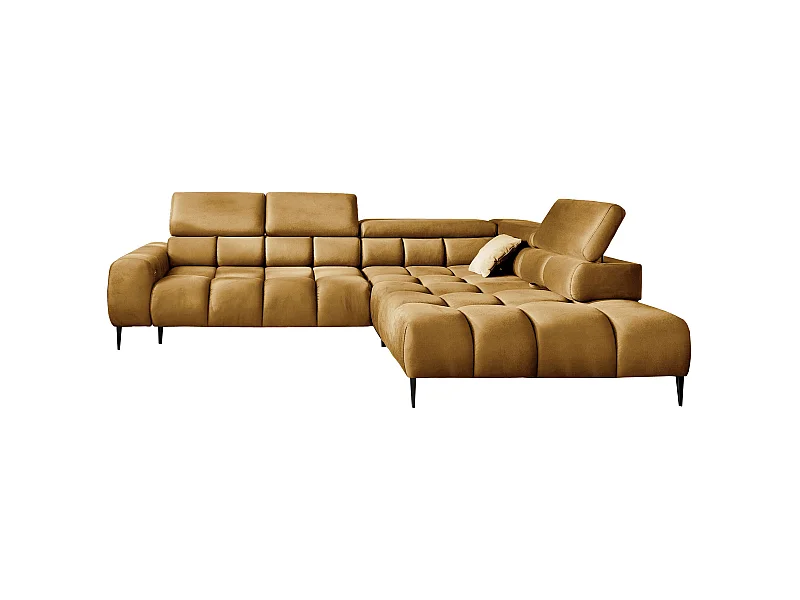 Ecksofa PLAZA-L Rechte Funktional Komfortable Schlaffunktion Verstellbare Kopfstützen Verstellbarer Sitz Wellenfedersystem 300x216x99cm Gold