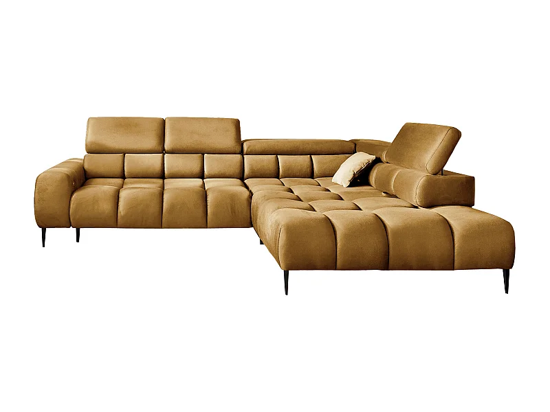 Canapé d'angle PLAZA-L droite Fonctionnel Confortable avec fonction lit Têtières réglables Assise réglable 300x216x99 cm Or