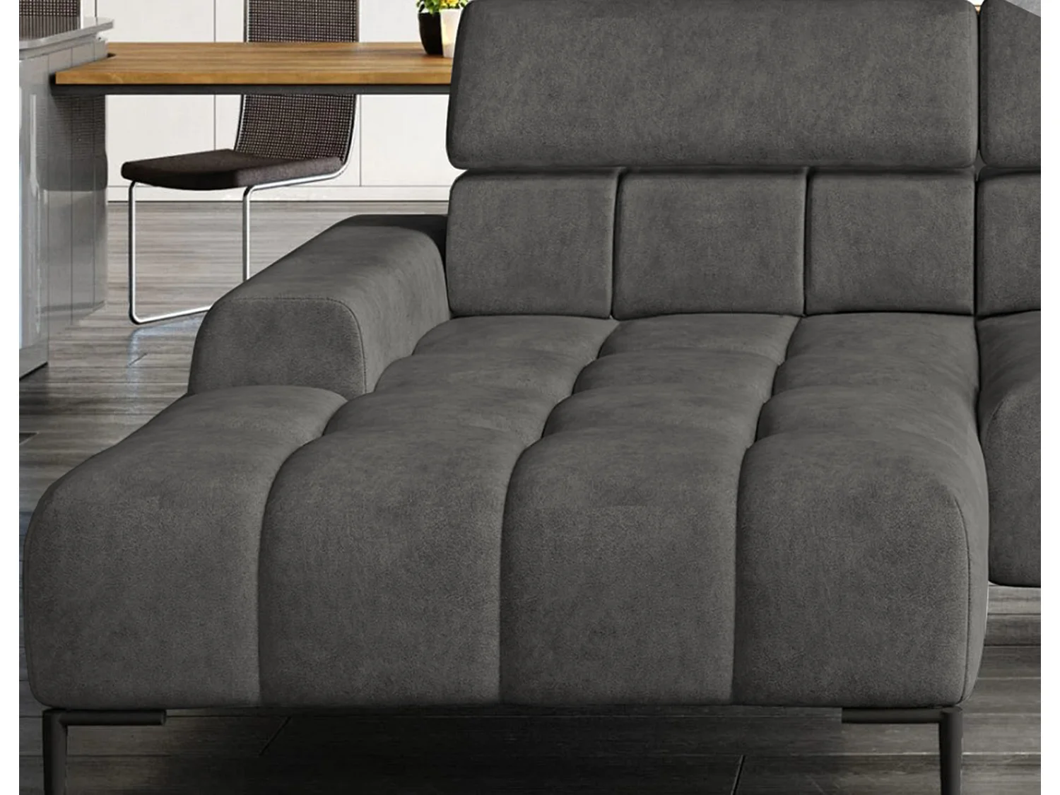 PlazaMINI PolstereckeL-Form Links, Hoekbank met Slaapfunctie, 3-zits, Verstelbare hoofdsteunen, MONOLITH, 177x270x99 cm, Donkergrijs