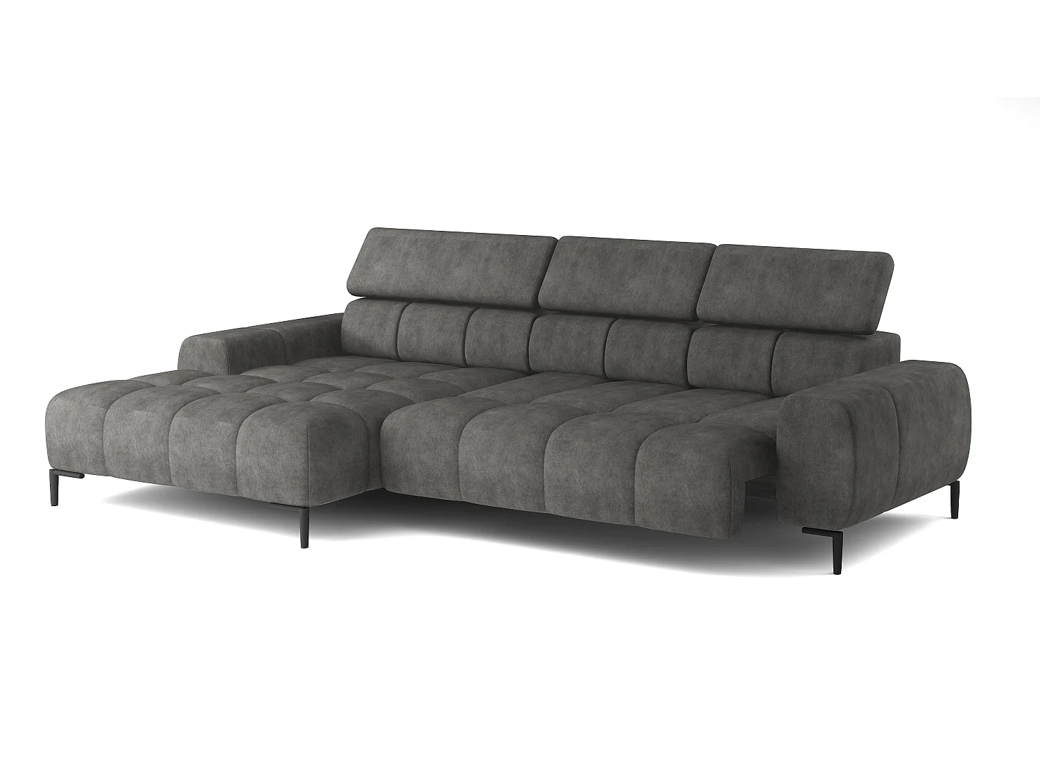 PlazaMINI PolstereckeL-Form Links, Hoekbank met Slaapfunctie, 3-zits, Verstelbare hoofdsteunen, MONOLITH, 177x270x99 cm, Donkergrijs