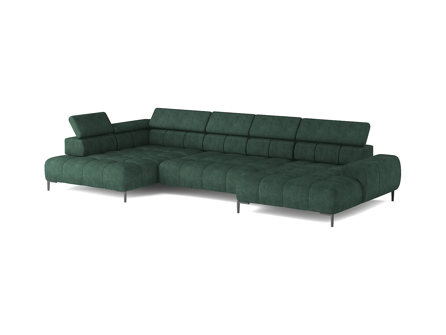 Canapé d'angle Plaza en forme de U - Côté droit, Fonctionnel, Couchage confortable, Têtières réglables, Assise réglable 385x216 cm, Vert