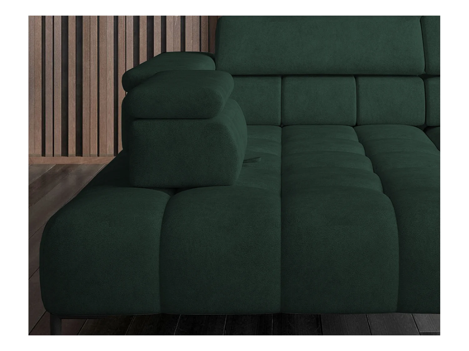 Canapé d'angle Plaza en forme de U - Côté droit, Fonctionnel, Couchage confortable, Têtières réglables, Assise réglable 385x216 cm, Vert