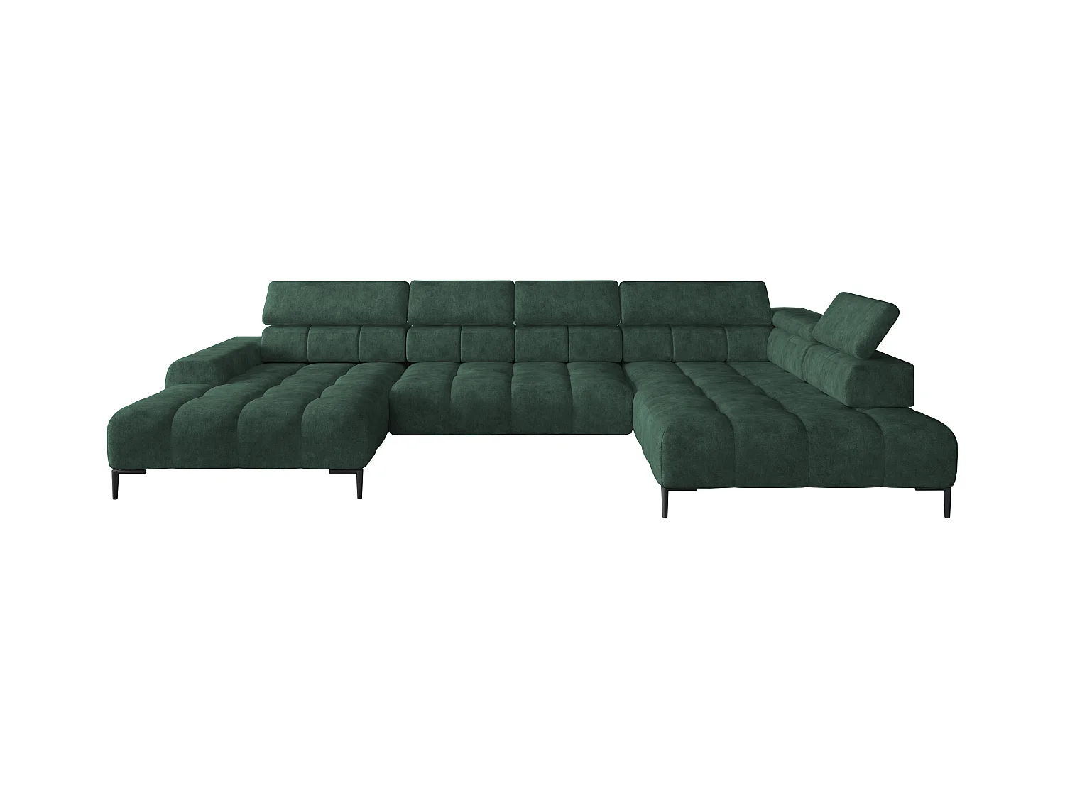 Canapé d'angle Plaza en forme de U - Côté droit, Fonctionnel, Couchage confortable, Têtières réglables, Assise réglable 385x216 cm, Vert