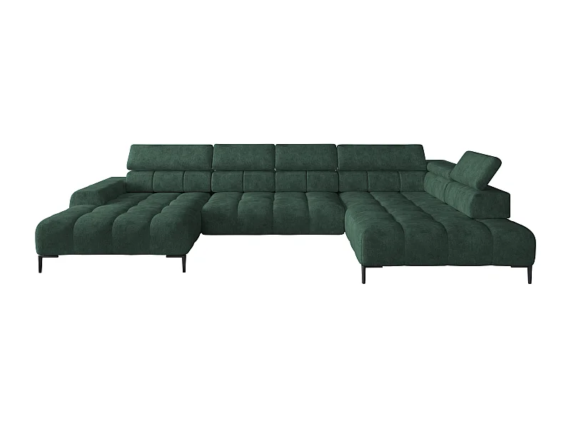 Canapé d'angle Plaza en forme de U - Côté droit, Fonctionnel, Couchage confortable, Têtières réglables, Assise réglable 385x216 cm, Vert