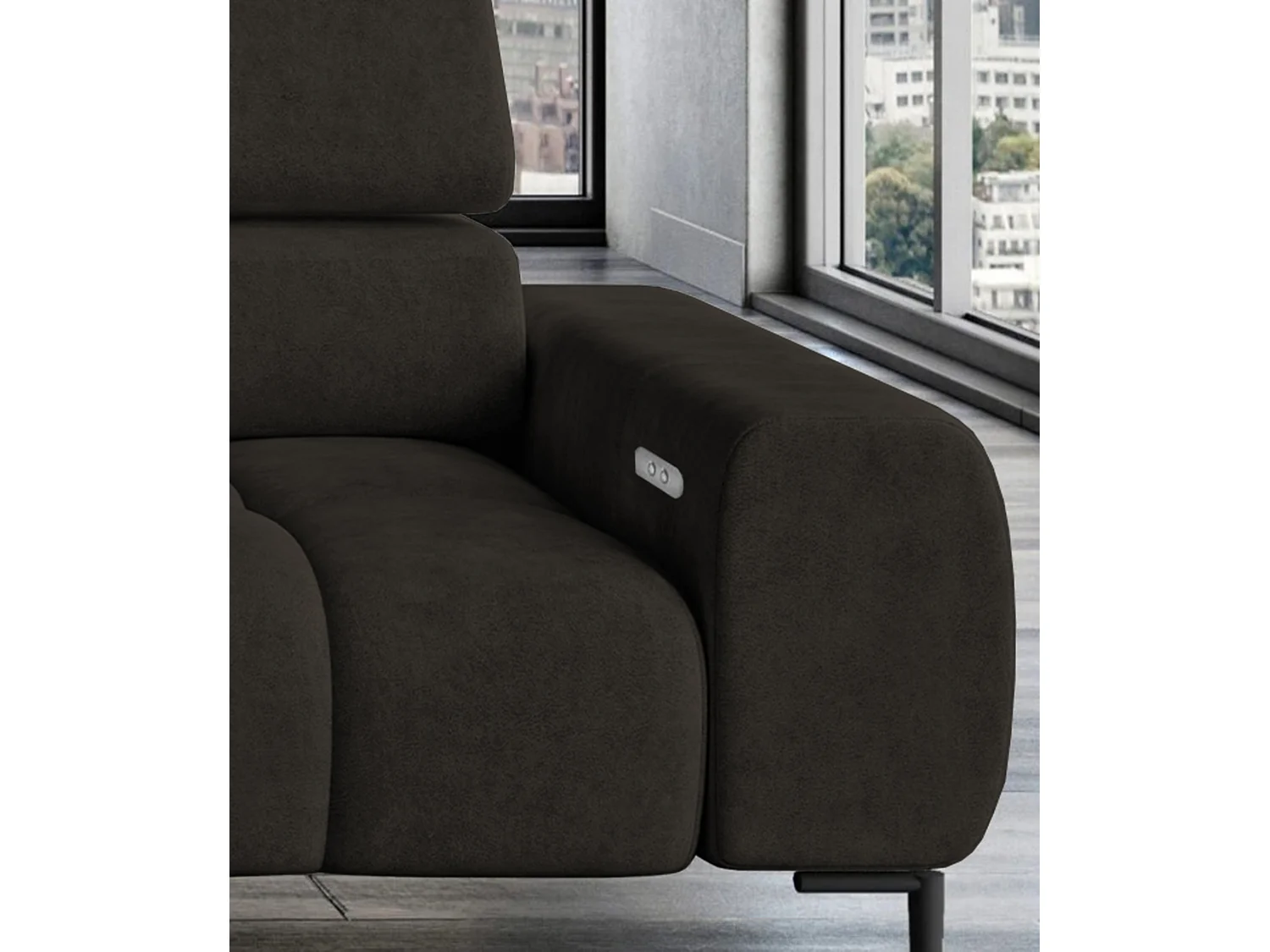 PlazaMINI Polsterecke L-Form Links, Ecksofa mit Schlaffunktion, 3-Sitzer, verstellbare Kopfstützen, Stoff: SALVADOR, 177x270x99 cm, Dunkelbraun