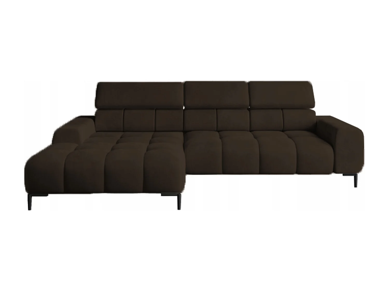 PlazaMINI Hoekbank L-Form Links, Bank met Slaapfunctie, 3-Zits, Verstelbare Hoofdkussens, Stof: SALVADOR, 177x270x99 cm, Donkerbruin