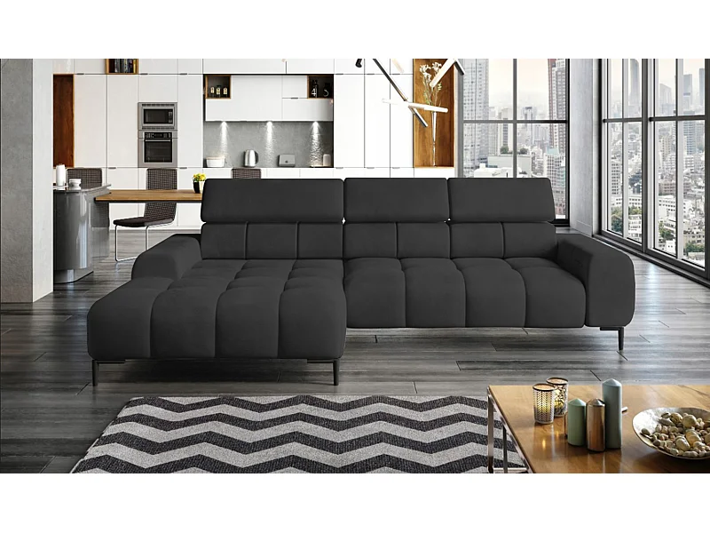 PlazaMINI Polsterecke L-Form Links, Ecksofa mit Schlaffunktion, 3-Sitzer, verstellbare Kopfstützen, Stoff: SALVADOR, 177x270x99 cm, Graphit