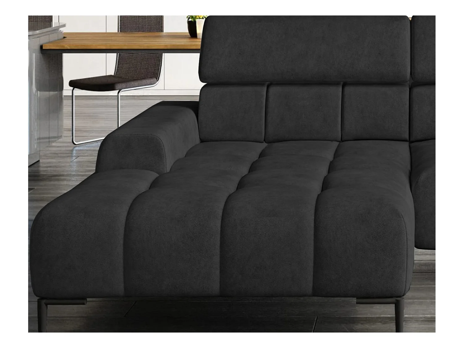 PlazaMINI Polsterecke L-Form Links, Ecksofa mit Schlaffunktion, 3-Sitzer, verstellbare Kopfstützen, Stoff: SALVADOR, 177x270x99 cm, Graphit