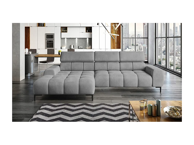 PlazaMINI Polsterecke L-Form Links, Ecksofa mit Schlaffunktion, 3-Sitzer, verstellbare Kopfstützen, Stoff: SALVADOR, 177x270x99 cm, Grau